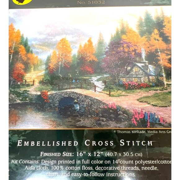 Thomas Kinkade Embellished Cross Stitch Kit "Valley Of Peace" 16"x12" Polyester/ - Picture 3 of 4